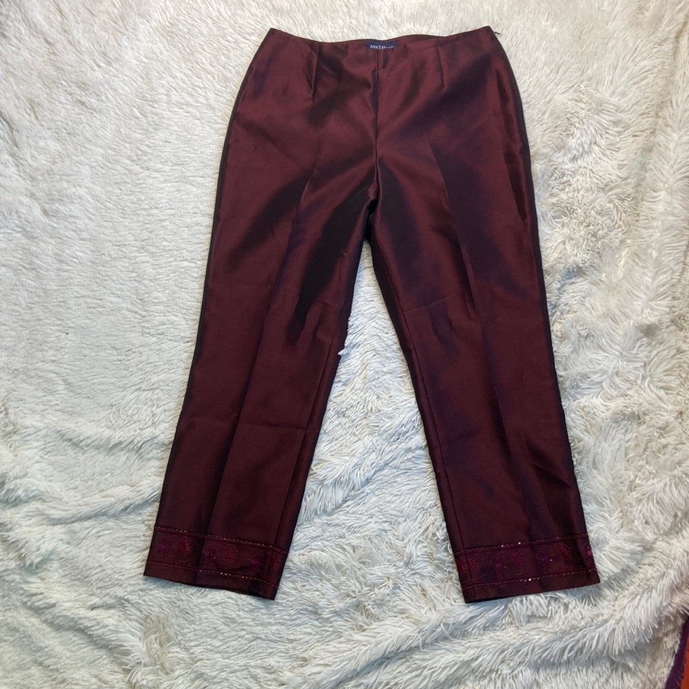 Ann Taylor Burgundy Textured Satin‎ Ankle Pants